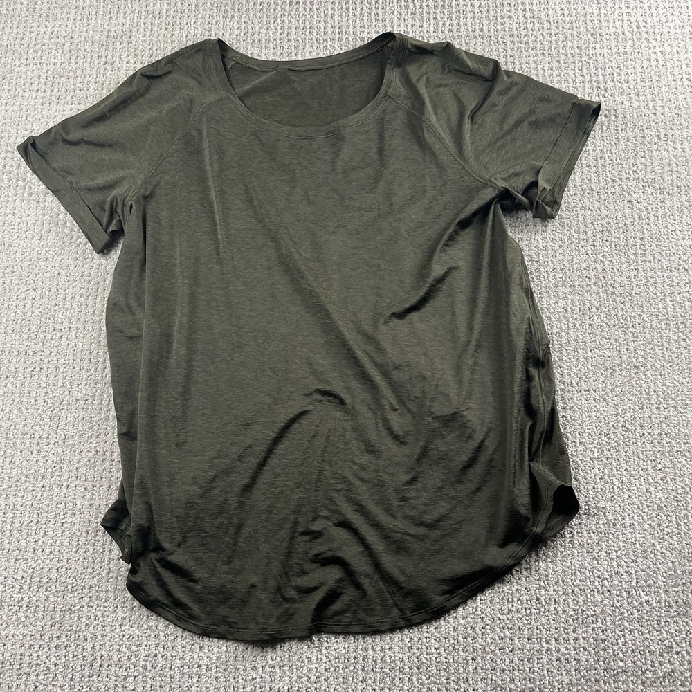 Lululemon Tee Open Up Tie Back Yoga Top T-shirt Dark Olive Women's 12
